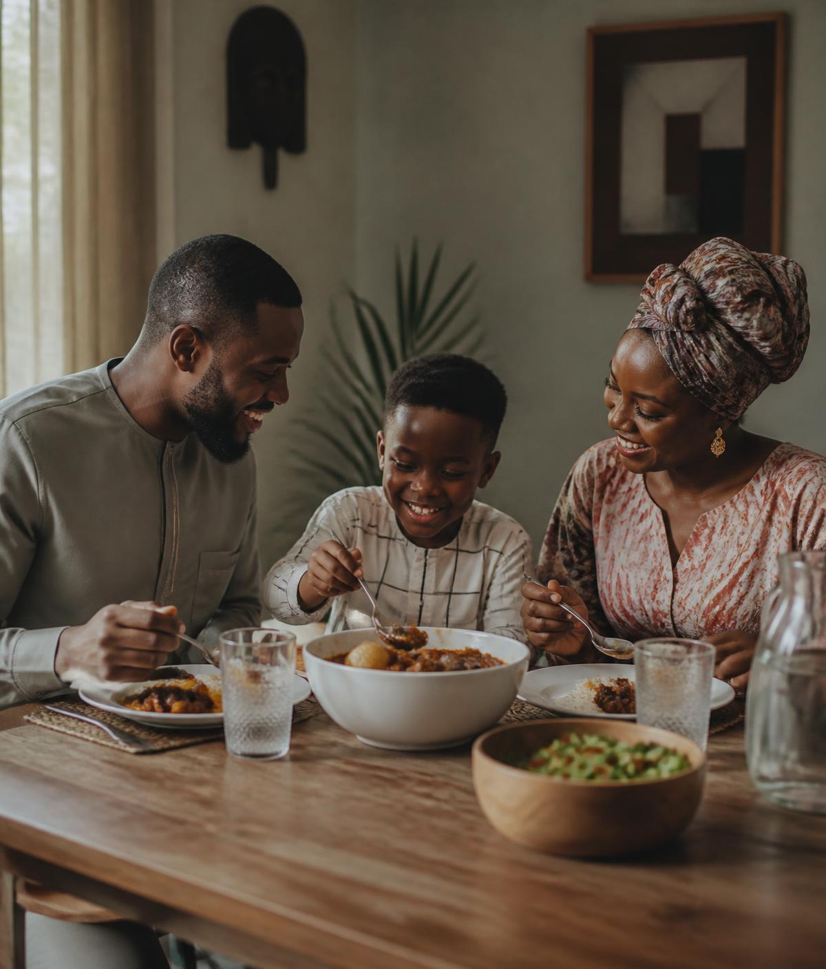 A family sharing a home-cooked dinner