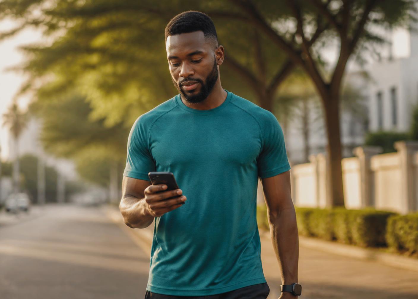 A man checking his Eatwell insights on a morning walk